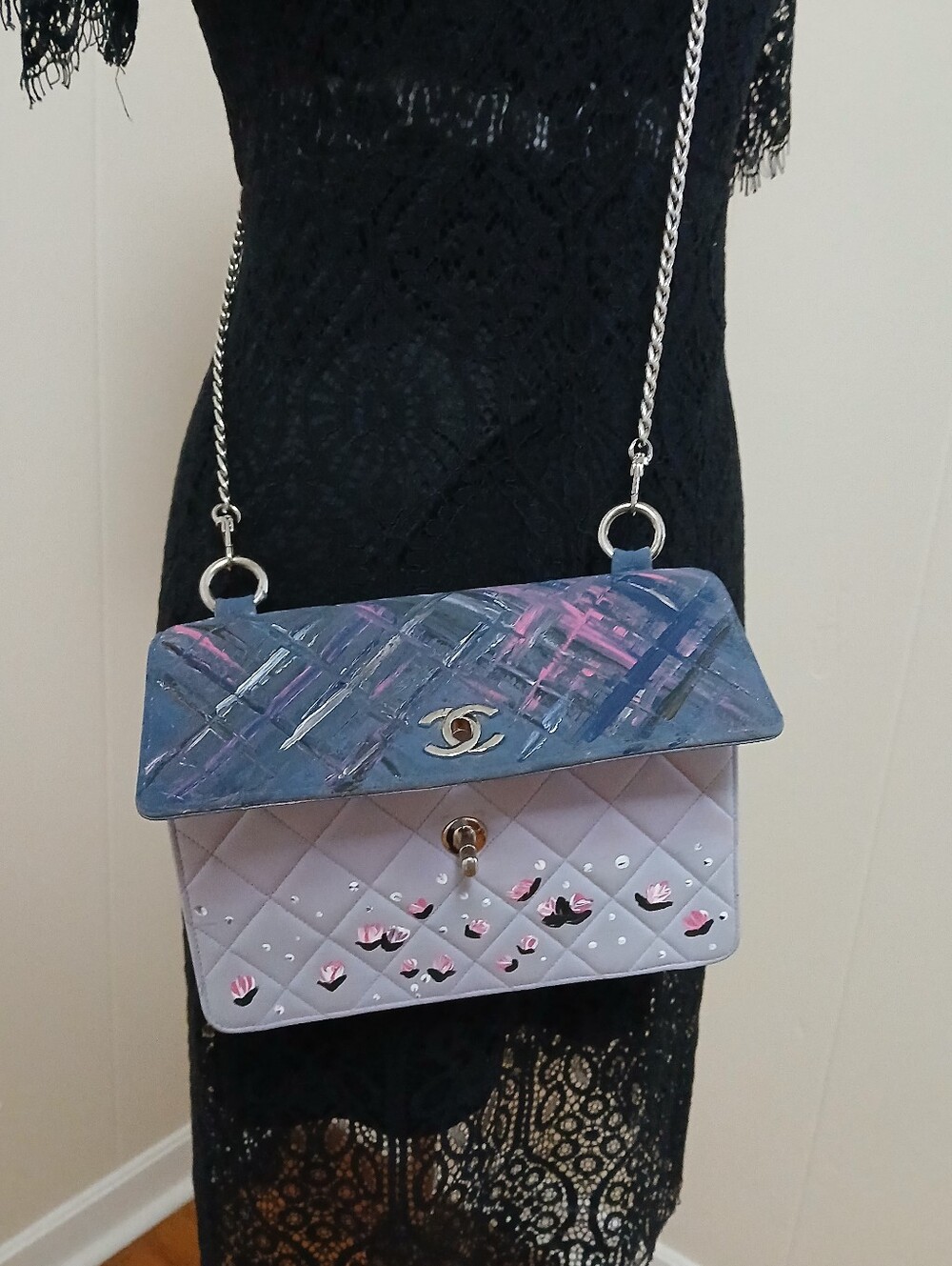 Chanel Two-Tone Quilted Flap Bag with Painted Floral Detail - Picture 13 of 16
